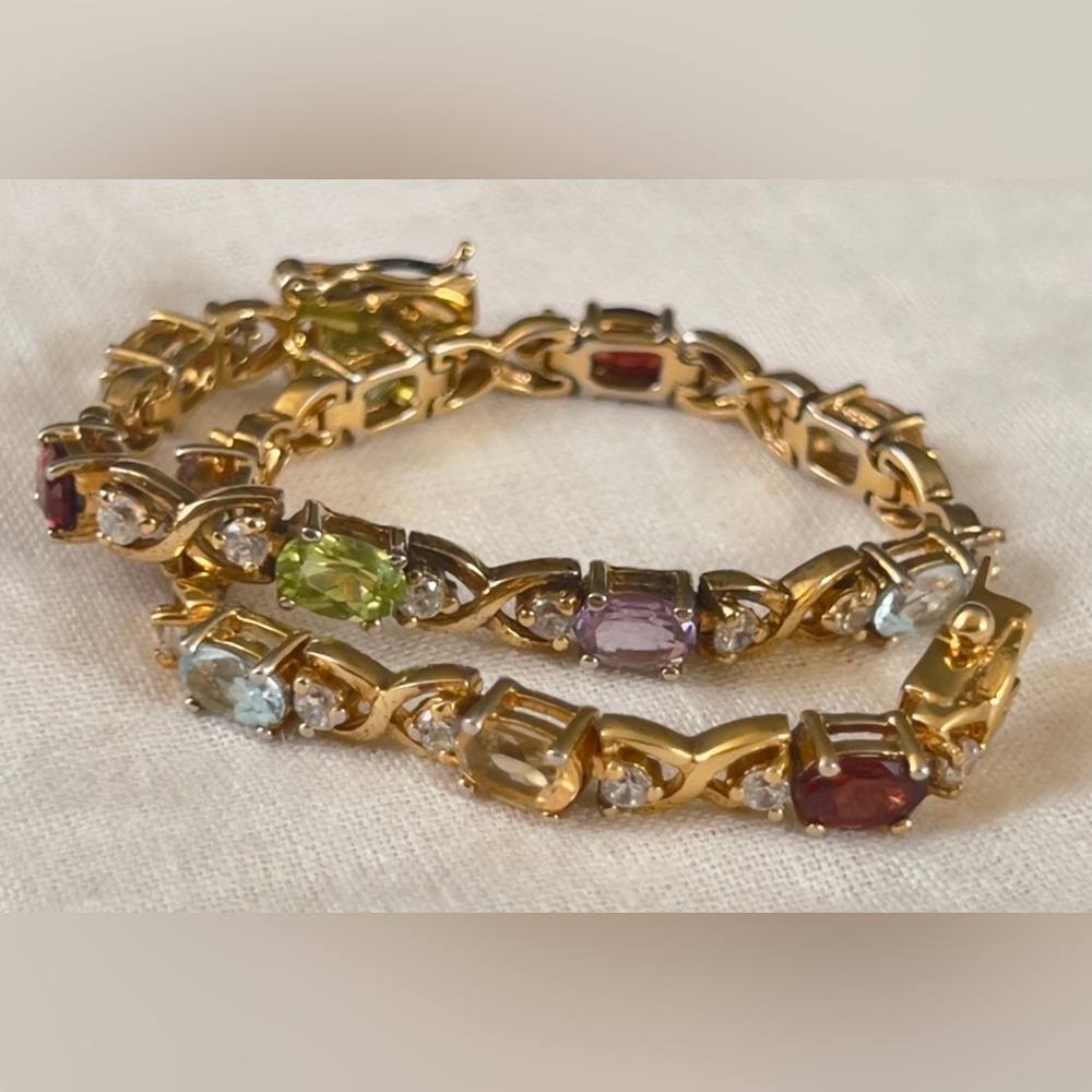 Vermeil Multi-Gemstone Tennis Bracelet 7.5” DBW 925